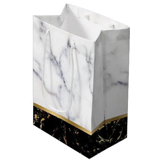 Combinatie witte en zwarte faux marmer medium cadeauzakje (Voorkant Gekanteld)