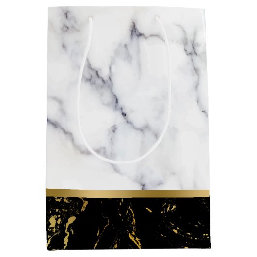 Combinatie witte en zwarte faux marmer medium cadeauzakje (Voorkant)