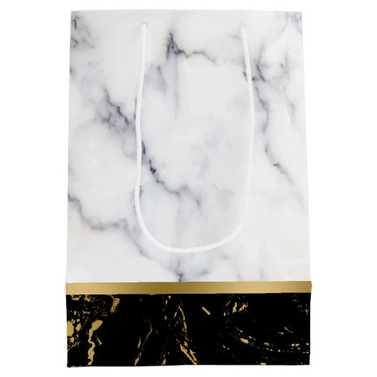 Combinatie witte en zwarte faux marmer medium cadeauzakje (Achterkant)