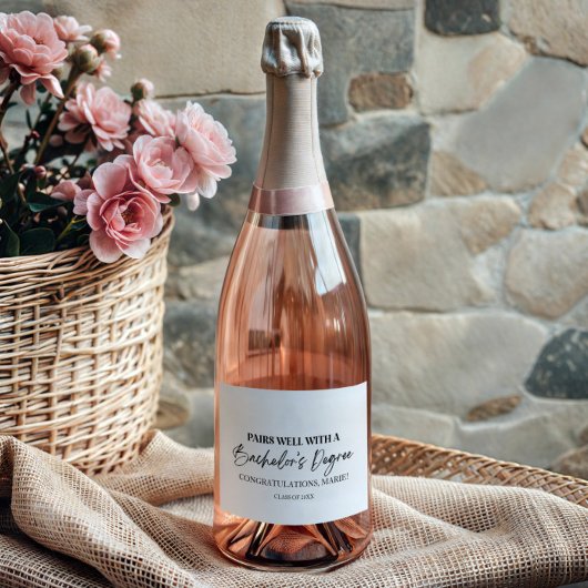 Combineert goed met een bachelor's degree Afstuder Sparkling Wijnetiket
