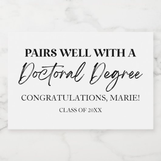 Combineert goed met een doctoraaldiploma Afstudere Sparkling Wijnetiket (Enkel label)