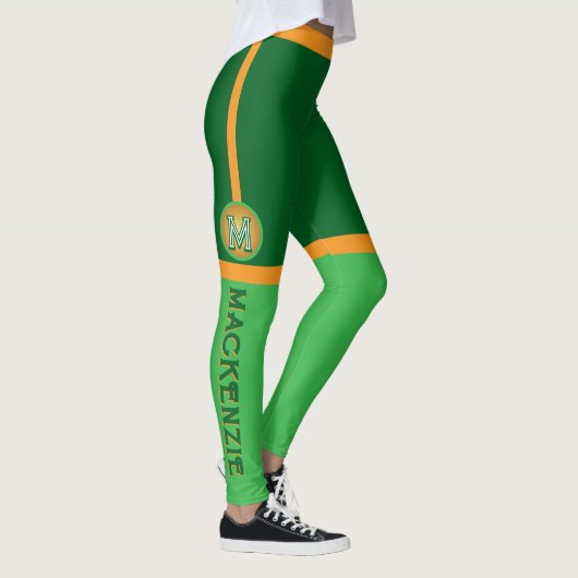 Combo GROENE ORANJE Kleur met MONOGRAM Leggings (Rechts)