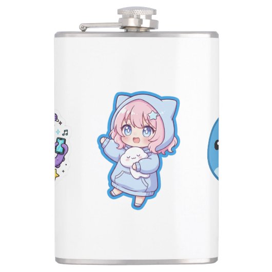 Combo Kawaii Anime, Cute Blue Whale and Octo-Vibes Heupfles (Voorkant)