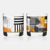 Combo Zwart/Sinaasappel Modern Art Print Whisky Glas (Voorkant)