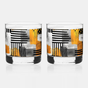 Combo Zwart/Sinaasappel Modern Art Print Whisky Glas