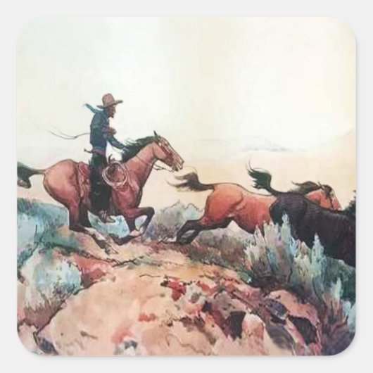 "Come A-Runnin" Westerne kunst van Maynard Dixon Vierkante Sticker (Voorkant)