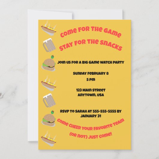 Come for the Game, Stay for the snacks Invitation Kaart (Voorkant)