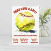 Come Have a Ball! Softball Themed Birthday Party Kaart (Staand voorkant)