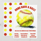Come Have a Ball! Softball Themed Birthday Party Kaart (Voorkant / Achterkant)
