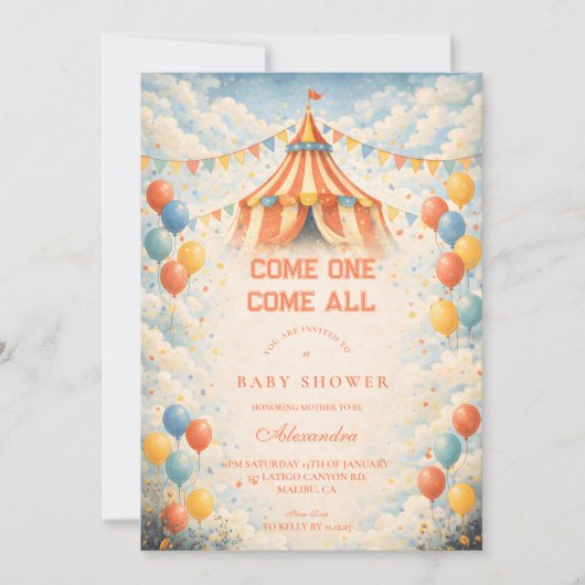 Come One Come All Circus Baby Shower Kaart (Voorkant)