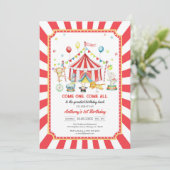 Come One Come All Circus Boy Birthday Invitation Kaart (Staand voorkant)