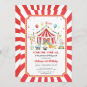 Come One Come All Circus Boy Birthday Invitation Kaart (Voorkant / Achterkant)