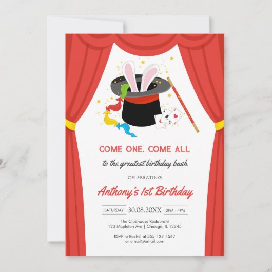 Come One Come All Circus Boy Birthday Invitation Kaart (Voorkant)