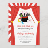 Come One Come All Circus Boy Birthday Invitation Kaart (Voorkant / Achterkant)