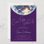 Come party purple  modern disco ball birthday  kaart (Voorkant)