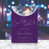 Come party purple  modern disco ball birthday  kaart