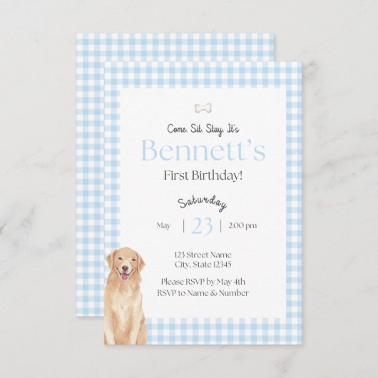 Come Sit Stay Birthday Invitation Kaart (Voorkant / Achterkant)