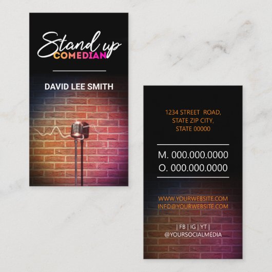 Comediaan opstaan visitekaartje (Voorkant / Achterkant)