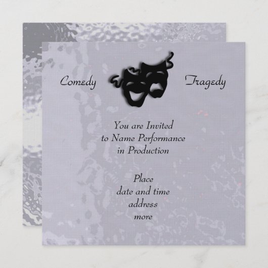 Comedy and Tragedy Black Masks Shimmer Uitnodiging (Voorkant / Achterkant)