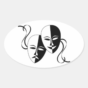 Comedy- en tragedie-bioscoopmaskers/-gezichten ovale sticker