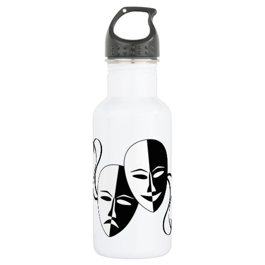 Comedy- en tragedie-bioscoopmaskers/-gezichten waterfles  (Voorkant)