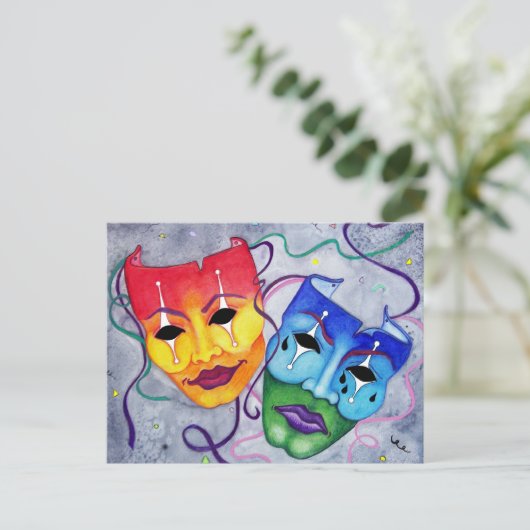Comedy en tragedie briefkaart (Staand voorkant)