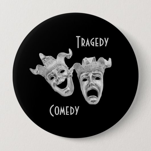 Comedy en tragedie maskers zilver theater ronde button 4,0 cm (Voorkant)