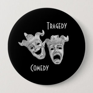 Comedy en tragedie maskers zilver theater ronde button 4,0 cm