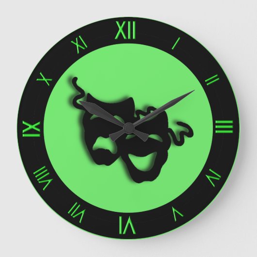 Comedy en tragedie Neon Green Theater Wall Clock Grote Klok (Voorkant)