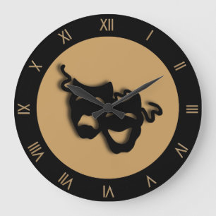 Comedy en tragedie Tan Brown Theater Wall Clock Grote Klok