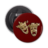 Comedy en tragedie theater maskeert Maroon Button Flesopener (Voorkant)