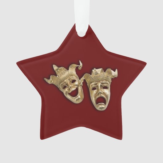 Comedy en tragedie theater maskeert Maroon Ornament (voorkant)
