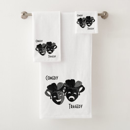 Comedy en tragedie theater maskers wit bad handdoek (Insitu)