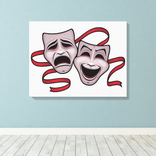 Comedy- en tragedie-theatermaskers canvas afdruk (Insitu (Houten vloer))