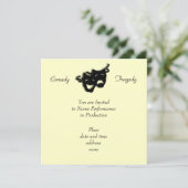 Comedy en tragedie zwarte maskers uitnodiging (Staand voorkant)