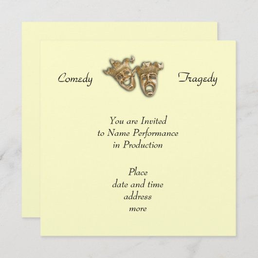 Comedy- en tragediemaskers uitnodiging (Voorkant / Achterkant)
