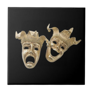Comedy en Tragedy Masks R Zwarte Tegel Tegeltje