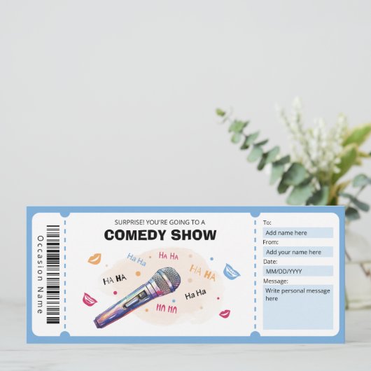 Comedy Show Cadeaubon, Stand Up Comedy Ticket Kaart (Staand voorkant)