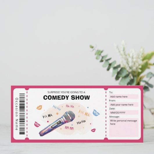 Comedy Show Cadeaubon, Stand Up Comedy Ticket Kaart (Staand voorkant)