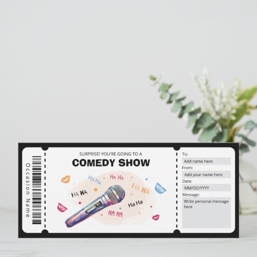 Comedy Show Cadeaubon, Stand Up Comedy Ticket Kaart (Staand voorkant)
