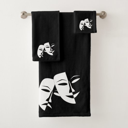 Comedy Tragedie Black en White Theater Mask Bath Bad Handdoek (Insitu)