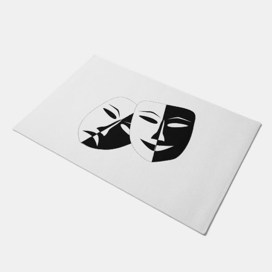 Comedy Tragedie Black en White Theater Mask Deurmat (Schuin)