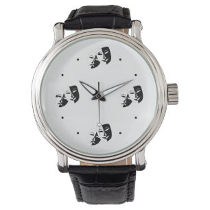 Comedy Tragedie Black en White Theater Mask Horloge