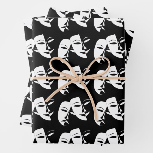 Comedy Tragedie Black en White Theater Mask Inpakpapier Vel (In situ)