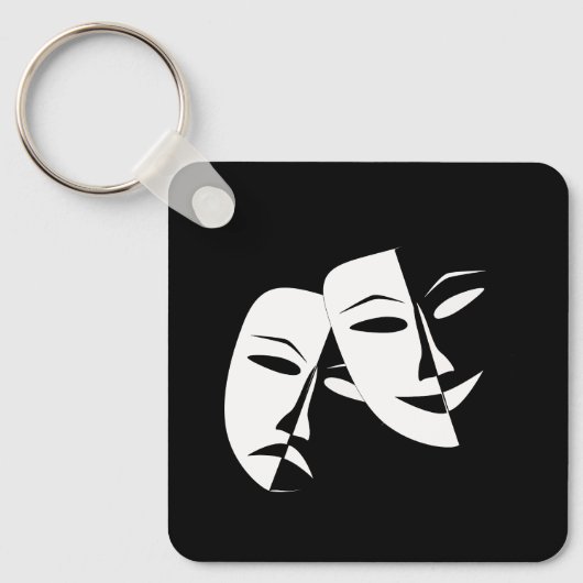 Comedy Tragedie Black en White Theater Mask Keycha Sleutelhanger (Voorkant)