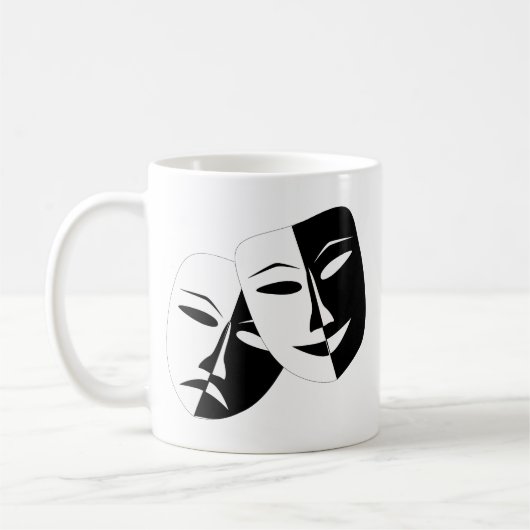 Comedy Tragedie Black en White Theater Mask Koffiemok (Links)