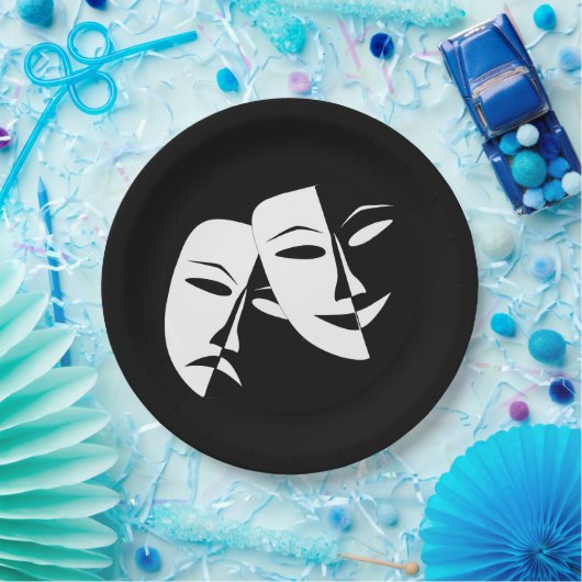 Comedy Tragedie Black en White Theater Mask Papieren Bordje (Feest)
