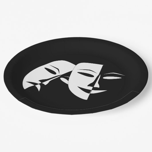 Comedy Tragedie Black en White Theater Mask Papieren Bordje (Gekanteld)