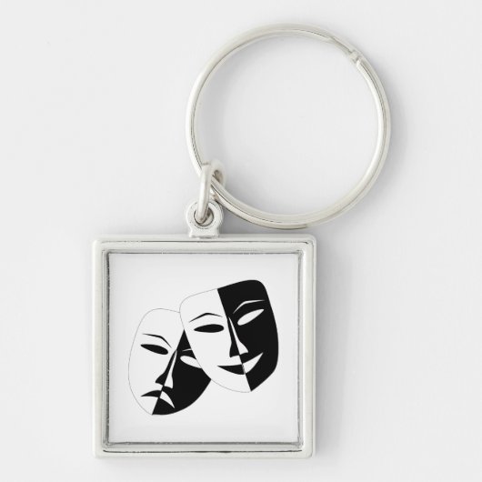 Comedy Tragedie Black en White Theater Mask Sleutelhanger (Voorkant)
