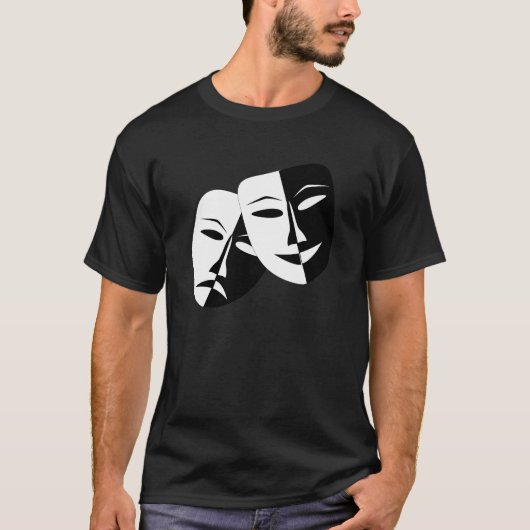 Comedy Tragedie Black en White Theater Mask T-shirt (Voorkant)